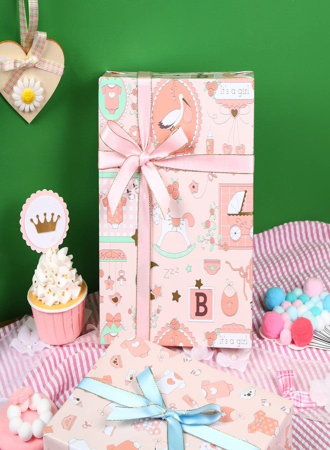 WRAPAHOLIC 30 Inch Baby Girl Wrapping Paper - Jumbo Roll Cute Pink Baby Girl Design Perfect for Baby Shower, Birthday, New Born Present Packing - 4 Rolls - 30 Inch X 120 Inch Per Roll - Image 5